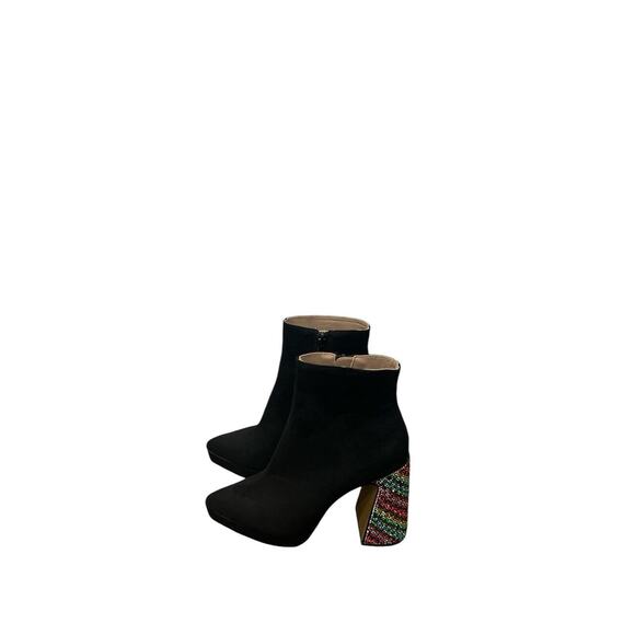 betsey johnson Women’s Black Ankle Boots With Multicolor Glitter Heels Size 5.5 - Picture 4 of 9